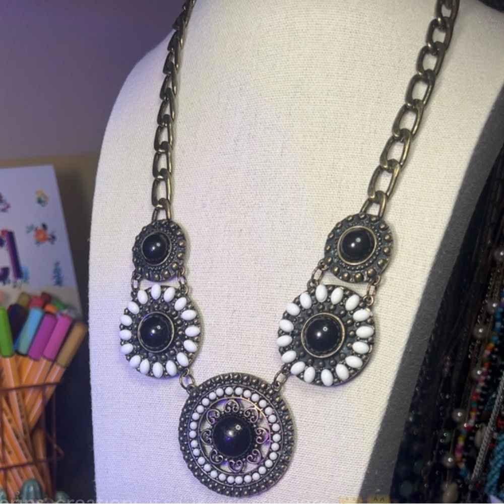 Boho Black and White Statement Necklace